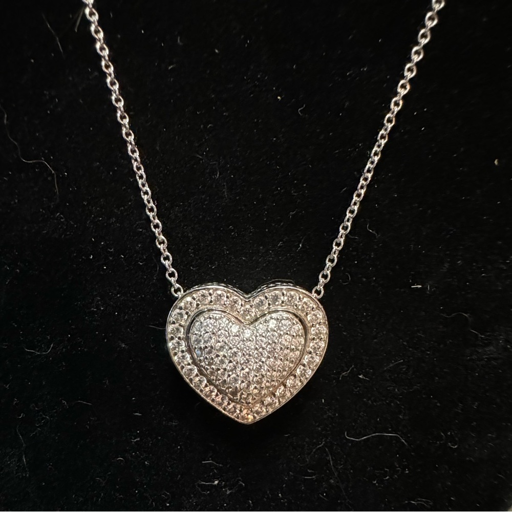 Double Heart “heart In A Heart” Tycoon Sterling CZ silver necklace. Very unique